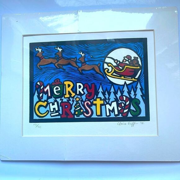 New in packaging print of Santa with reindeer with “Merry Christmas “ - Picture 1 of 10